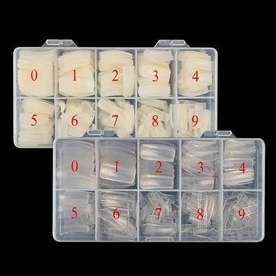 1000 Pcs Acrylic Nail Kit, Coffin Nails Long Fake Nails Tips For Nail Salons And DIY Nail, Artificial Half Cover Nail Tips With Box, Nature & Clear, 10 Size