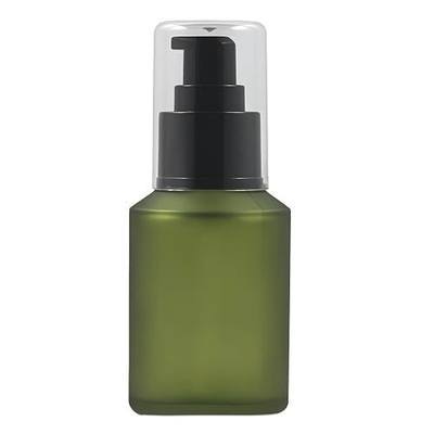 1PCS 60ML/2OZ Empty Refillable Green Frosted Glass Bottles with Pump Vial Cosmetic Dispenser Jars Storage Container Portable Travel Bottle Sample Trial Packing