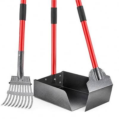 Heavy Duty Metal Pooper Scooper for Large Dogs,Long Handle Dog Pooper Scooper with Large 9.5'' Tray & Rake,Rustproof Aluminum Pet Waste Scooper for Grass,Gravel & Yard