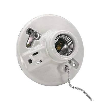 Zero 612431 lampholder 125 Volt Porcelain Pull Chain Light Fixture, Lampholder with Outlet in White, Porcelain