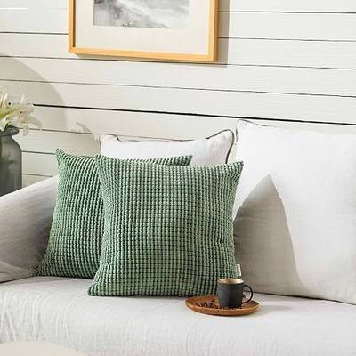FY FIBER HOUSE Pack of 2 Comfy Corduroy Corn Granules Throw Pillow Covers Christmas Decorative Square Cushion Pillowcase for Couch Sofa Bed 18 X 18 Inch, Bean Green