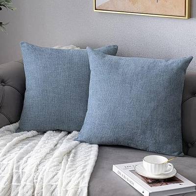 Anickal Large Powder Blue Pillow Covers 26x26 Inch Set of 2 Rustic Farmhouse Chenille Decorative Throw Pillow Covers Square Cushion Case for Home Sofa Couch Decoration