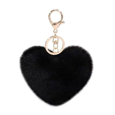 Women's Heart Puffball Keychain Faux Fur Pom Pom Keyholder Bag Accessory Keyring Backpack Charms for Girls
