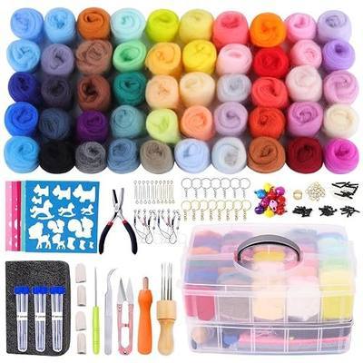 QMNNMA 241 Pcs Needle Felting Kit, 50 Colors Wool Felting Kit for Beginners | Complete Needle Felting Tools and Supplies with Felt Wool, Felt Molds, High Density Foam Pad Storage Box for DIY Craft