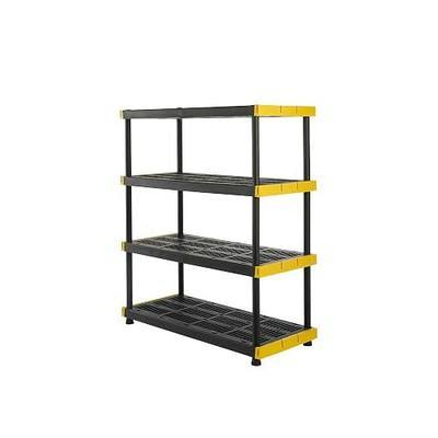 CX Black & Yellow, 4-Tier Heavy Duty Plastic Storage Shelves that Support up to 200lbs/shelf, Organization and Storage, Weather-Resistant Design, Easy Assembly (55" H x 48" W x 20" D) | Freestanding garage utility rack with easy assembly, 4 shelves at 200lbs/Shelf, 55H x 48W x 20D, Black & Yellow, M