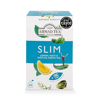 Ahmad Tea Green Tea, Lemon, Mate, & Matcha 'Slim' Natural Benefits Teabags, 20 ct (Pack of 1) - Caffeinated & Sugar-Free