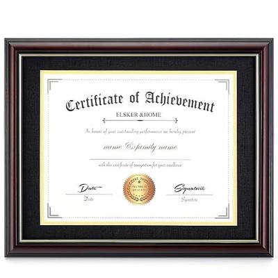 ELSKER&HOME 11x14 Diploma Frame with Black Mat,Real Cherry Wood | Double Mat, Black Mat with Golden Rim Display 11x14 Document/Certificate with Mat or 15x18 without Mat- Wall Mount Display