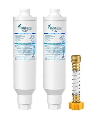 Filterlogic RV Inline Water Filter, Garden Hose & Camper Water Filter | NSF/ANSI Certified, Reduces Chlorine, Odor, Bad Taste and Sediment in Drinking Water, with Flexible Hose Protector, 2 Pack