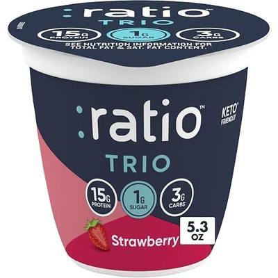 Ratio Trio Yogurt Cultured Dairy Snack, Strawberry, 1g Sugar, Keto Yogurt Alternative, 5.3 oz