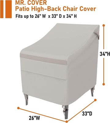 MR. COVER High Back Patio Chair Cover, Also Fits Dining Chairs, 26 W x 33 D x 34 H Inches, Waterproof & UV-Protection, Strong & Sturdy, Beige, Amenre Series