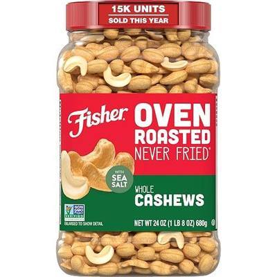 Fisher Oven Roasted Never Fried Whole Cashews, 24 Ounces (Pack of 1), Snacks for Adults, Made With Sea Salt, No Added Oils, Artificial Ingredients or Preservatives, Gluten Free, Vegan Protein, Bulk