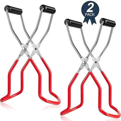 Canning Jar Lifter Tongs Stainless Steel Jar Lifter with Grip Handle for Safe and Secure Grip (Red, 2 Pieces)