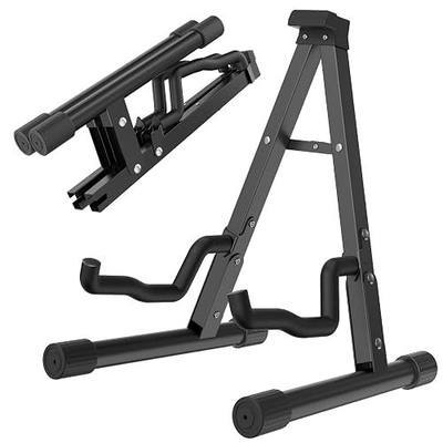 GLEAM Guitar Stand - Electric, Acoustic and Bass, Banjo Stand, A-Frame Metal Folding Guitar Rack with Non-Slip Rubber Sleeves and Foam Arms Black