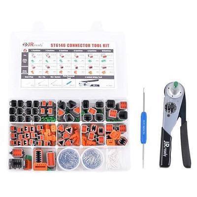 JRready ST6146 DT Connector Kit 2 3 4 6 8 12 Pin and Solid Contact Crimper | Deutsch Crimper 12-22AWG, DT Connectors 2-12 Pin, Waterproof, Size 16 Solid Contacts 14-16AWG, DRK-RT1 Pick Removal Tool