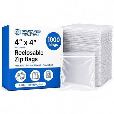 4” X 4” (1000 Count) 2 Mil Clear Reclosable Zip Plastic Poly Bags | with Resealable Lock Seal Zipper - Spartan Industrial