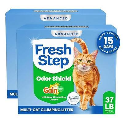Fresh Step Advanced Multi Cat Clumping Litter with Febreze Freshness, Low Dust, Control with Ammonia Block Tech, Compatible in Automatic Litter Boxes, 37 lb. (2 x 18.5 lb.) | Odor Shield with Ammonia Block Technology, Low Dust, Multi Cat, Compatible with Most Automatic Litter Boxes