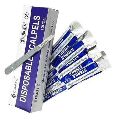 Disposable Sterile Scalpels (10 Pack) - Size #10 High Carbon Steel Blades with Plastic Handle for Dermaplaning, Crafts, Podiatry, Wood Model Making, Mycology, Plant Cutting,Dissecting & More (#10)