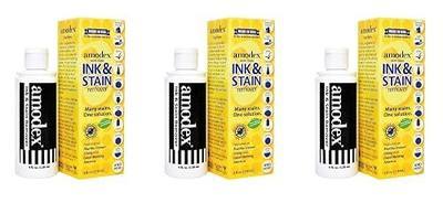 Amodex Ink & Stain Remover for Clothes, Leather and Skin - Removes Ink, Ballpoint, Sharpie, Grease and More, Works on Set-in Stains, Gentle but Powerful, 4oz/120ml Bottle (Pack of 3)