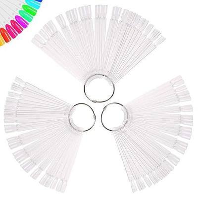 150 Pcs Clear Nail Swatch Sticks with Ring, Fan Shape Nail Art Polish Display Tips, False Nail Sample Sticks, Nail Practice Color Display, Transparent Polish Board for Nails