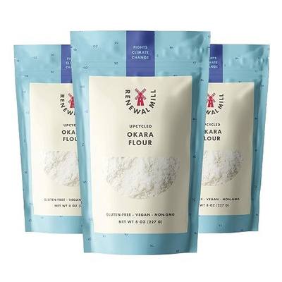 Renewal Mill Okara Flour 8 oz, Non-GMO, Organic, Gluten-Free, 20 g of Fiber, 7 g of Protein, 3 g net carbs I Upcycled Ingredient, Perfect for Gluten-Free Baking & Keto Baking