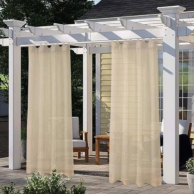 LORDTEX Burlap Linen Look Outdoor Curtains for Patio 2 Panels | Waterproof Tab Top Sheer Curtains for Pergola, Porch, Cabana, Gazebo Indoor/Outdoor Voile Sheer Drapes, 52 x 108 Inch, Linen