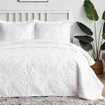 Hansleep White Quilt Queen Size - Ultrasonic Summer Bedspread Queen, Soft Lightweight Coverlet Bedding Set, 3 Pieces (1 Quilt, 2 Pillow Shams)