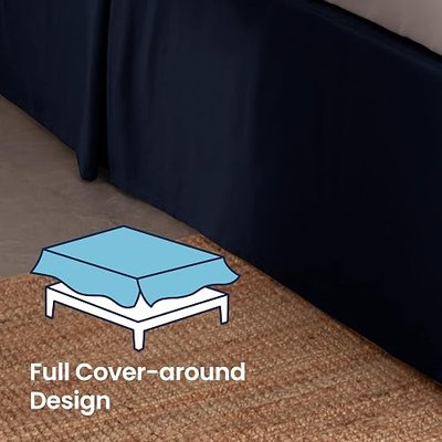 SLEEP ZONE Pleated Bed Skirts Queen Size, 15 inch Tailored Drop Easy Fit Bedskirt, Anti-Static, Fade Resistant (Queen, Navy Blue)