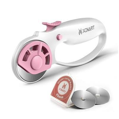 XINART 45mm Rotary Cutter for Fabric Safety Lock Ergonomic Classic Comfort Loop Fabric Small Rotary Cutter for Sewing Quilting Crafting (Extra 2pcs Replacement Blades Included)-Pink