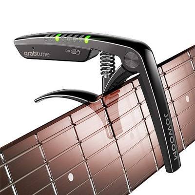 Grabtune Acoustic Guitar Capo-Tuner | 2 In 1 Equipment | Precise and Accurate Tuning System | Full Color LED Edge Lighting Display | USB Rechargeable Battery | Chrome Plating (Black)