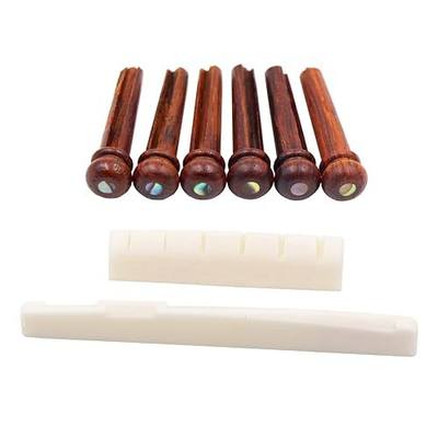 Cocobolo Wood Acoustic Guitar Bridge Pins with Abalone Dot and 6 String Acoustic Guitar Bone Bridge Saddle and Nut