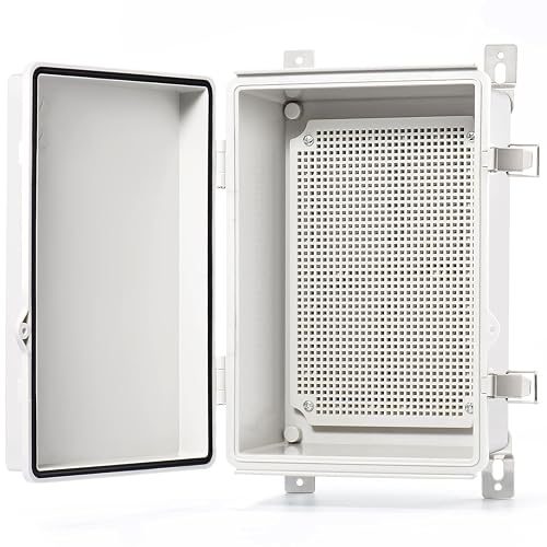 QILIPSU Junction Box IP67 Waterproof Plastic Electrical Enclosure Outdoor Weatherproof Project Electric Box with Mounting Plate, Wall Brackets, Hinged Grey Cover 11.2"x7.7"x5.1"