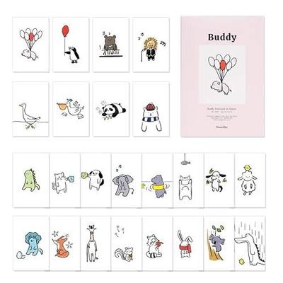 Monolike Buddy Single cards - mix 24 pack, unique and cute 24 animal Single cards