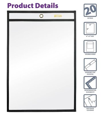 Better Office Products Shop Ticket Holders, 6 x 9 Inches, Both Sides Clear, Stitched Black Edge Trim, 20 Pack