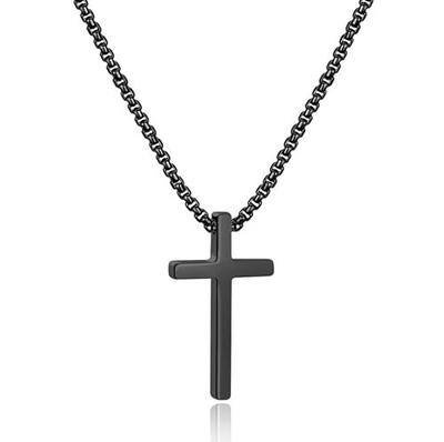 Ursteel Cross Necklace for Men, Silver Black Gold Stainless Steel Cross Pendant Necklace for Men, 16-30 Inches Box Chain