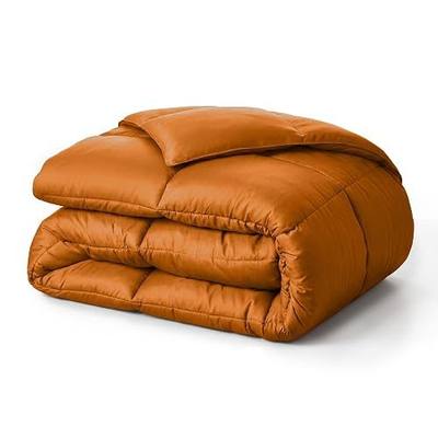 Superior Brushed Microfiber Solid Comforter, Down Alternative Bedding, Reversible, Medium Weight, Fluffy, Decorative, Duvet Insert, Oversized Blanket, Box Quilt Design, Queen, Dusty Orange