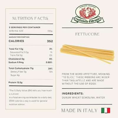 Rustichella d'Abruzzo Fettuccine (Pack of 3), 500g Each - Egg-Free Wide Ribbon Pasta - Perfect for Sauces - Cooks in 11-13 Minutes - Traditional Italian Recipe