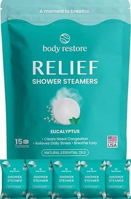 BodyRestore Shower Steamers Aromatherapy, Self Care Gifts, Relief 15 Pack | Birthday Gifts for Women & Men, Spa Stress Relief & Relaxation, Eucalyptus & Menthol Essential Oil Tablets
