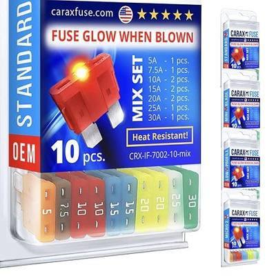 CARAX Glow Fuse Premium – Smart Aotomotive Standard/Regular Blade ATC/ATO/ATS – 10 pcs. Assortment Kit – Glow When Blown LED – Easy Identification – Mix 10 pcs.