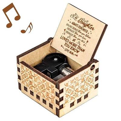 Music Box Gift for Daughter - Wind-Up Wooden Musical Boxes Girls Children Day Birthady from Mom Mother Melody You are My Sunshine Carved with Love Quote Mechanism Artware