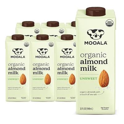 Mooala Organic Almond Milk Unsweetened 32 fl oz (Pack of 6) –Shelf-Stable, Lactose Free, Gluten-Free, Vegan, No Added Sugar, Plant-Based Beverage