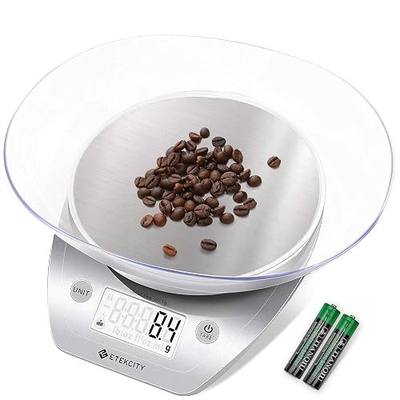 Etekcity 0.1g Food Kitchen Scale, Bowl, Digital Grams and Ounces for Weight Loss, Dieting, Baking, Cooking, and Meal Prep, 11lb/5kg, Stainless Steel Silver | 11lb/5kg capacity with tare, removable bowl, ideal for baking, coffee, meal prep and portion control, Stainless Steel, Silver