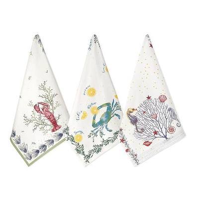 Folkulture Kitchen Towels with Hanging Loop, Set of 3, 100% Cotton Dish Towels for Mushroom Décor, Decorative Tea Towels or Hand Towels for Farmhouse or Home Decorations 20" x 26" (Salty Sands)