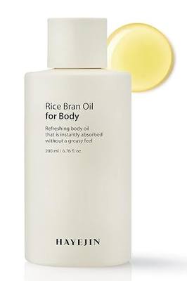 HAYEJIN Hydrating Rice Bran Body Oil - Gluten Free w/Hypoallergenic Formula Essential Oil Body Oil Massage Korean Moisturizer - Body Skin Care Products for Dry & Sensitive Skin (200 ml, 6.76 fl oz)