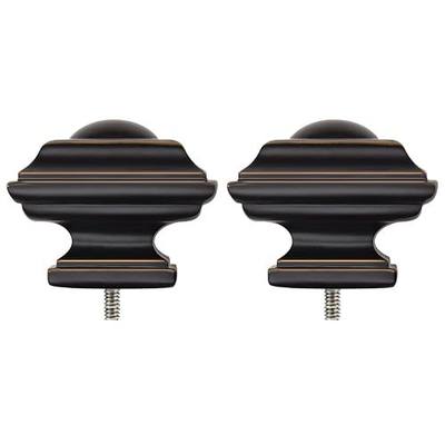 KAMANINA Square Finials for Curtain Rods 1 and 7/8 Inch, Set of 2, Black | Replacement Finial, M6 Standard Screw, Decorative End Caps, Window Treatment Finial, Drapery Rods Finials