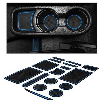 CupHolderHero Compatible with Jeep Wrangler JK Accessories 2011-2017 Premium Custom Interior Non-Slip Anti Dust Cup Holder Inserts, Center Console Liner Mats, Door Pocket Liners 16pc Set (Blue Trim)