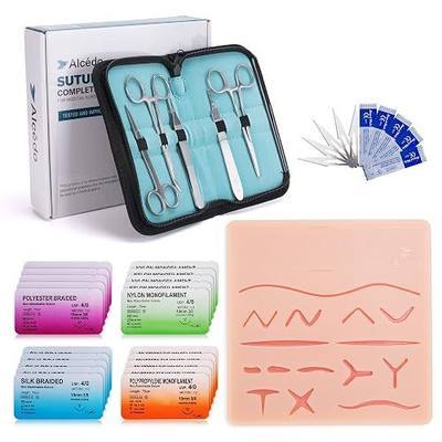 Alcedo Suture Practice Kit (32-Pc), Extra Large Pad, Educational Use Only | Extra Large Durable Pad, Custom Cuts & Pre-Cut Wounds, Vertical/Horizontal Mesh, 20-Pack Sutures, Complete Tools, Carry Bag
