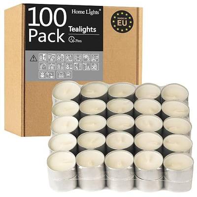 HomeLights Unscented White Tealight Candles -100 Pack, 6 to 7 Hour Burn Time Smokeless, Mini Votive Paraffin Candles with Cotton Wicks for Shabbat, Weddings, Christmas, Home Decor
