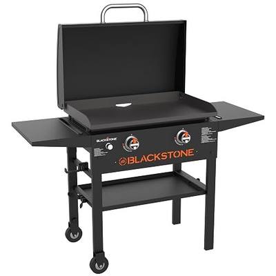 Blackstone 1883 Original 28" Omnivore Griddle with Hood, Black | Counter Height Side Shelves, Powder Coated Steel, 2 Burner, Propane