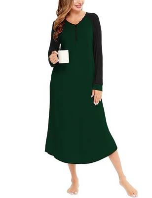 SWOMOG Womens Long Nightgowns Long Sleeve Nightshirt Soft Sleepwear Henley Nightdress Casual Calf Length Housecoat S-XXL