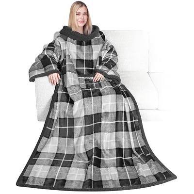 PAVILIA Wearable Blanket with Sleeves & Pocket for Women & Men, Soft Fleece Snuggle Throw with Sherpa Trim, TV Couch Robe